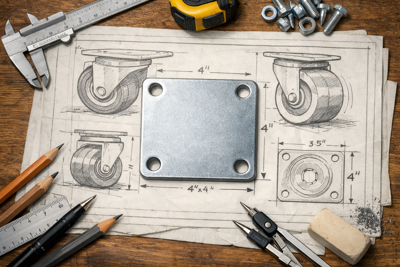 caster mounting plate dimensions visualization