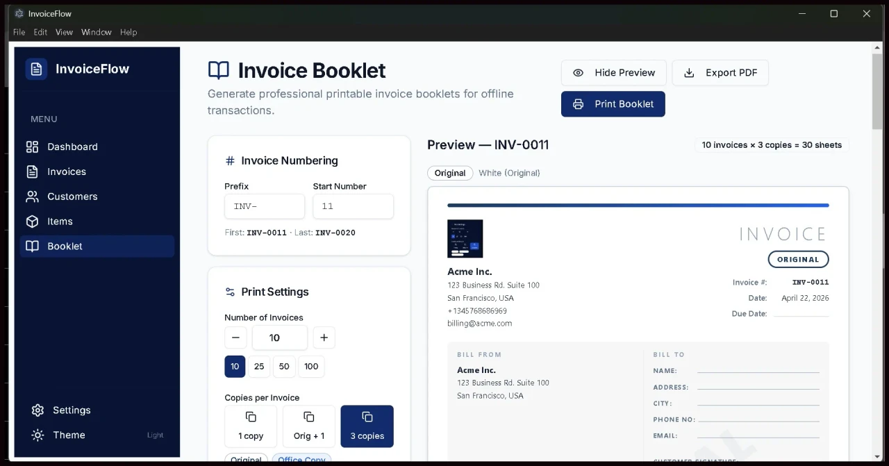 InvoiceFlow New Invoice Screenshot
