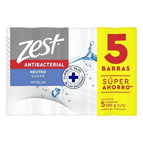 Amazon: ZEST Jabón Neutro Antibacterial, 5 pack de 100 g cada barra | Planea y Ahorra, envío gratis con Prime 
