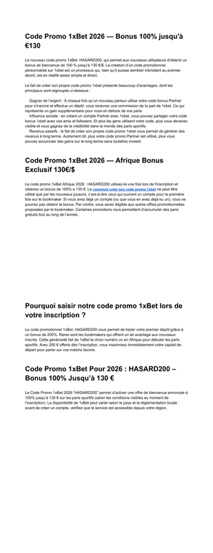 Code Promo 1x Bet Paris 2026 HASARD200 Bonus 130