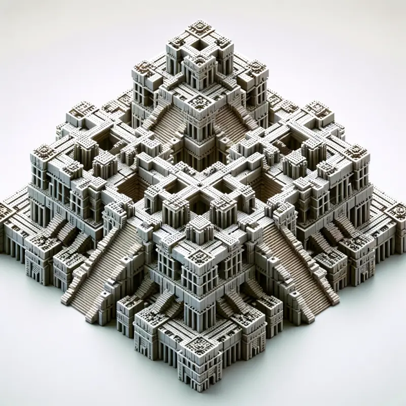DALL·E 2024-03-27 11.08.20 - Design the base of a ziggurat, constructed from Exin Castillos pieces, 