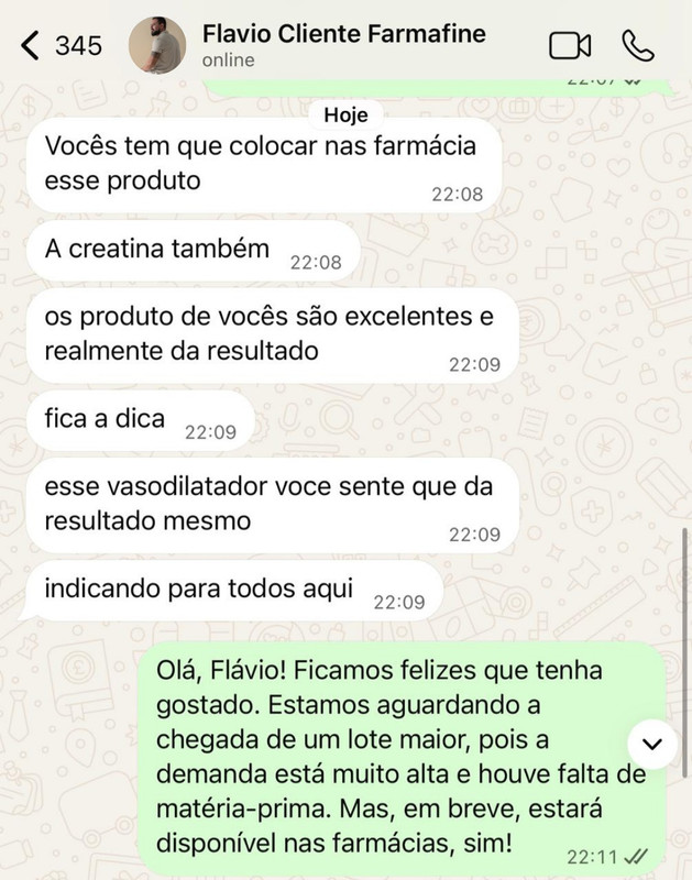 Print WhatsApp cliente Vasodilatador Farmafine