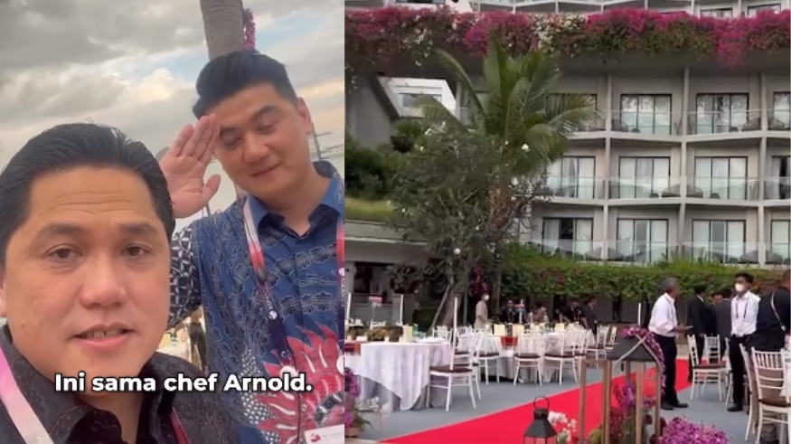 Chef Arnold Poernomo mendapatkan pujian dari Menteri BUMN Erick Thohir saat menyiapkan makanan KTT ASEAN 2023, Rabu (10/5/2023). (Instagram @erickthohir)