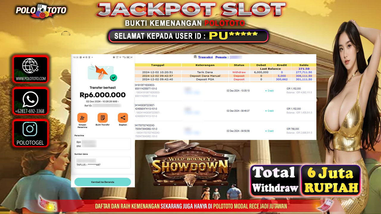 POLOTOTO JACKPOT SLOT WILD BOUNTY SHOWDOWN Rp.6,000.000,-