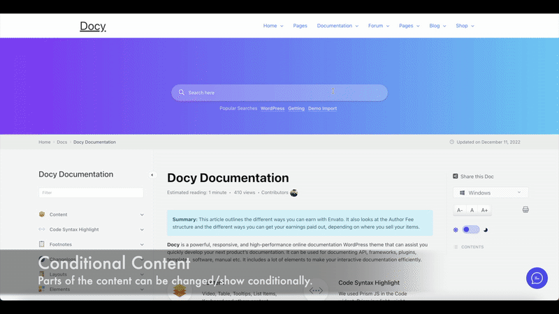 EazyDocs Ajax live search results