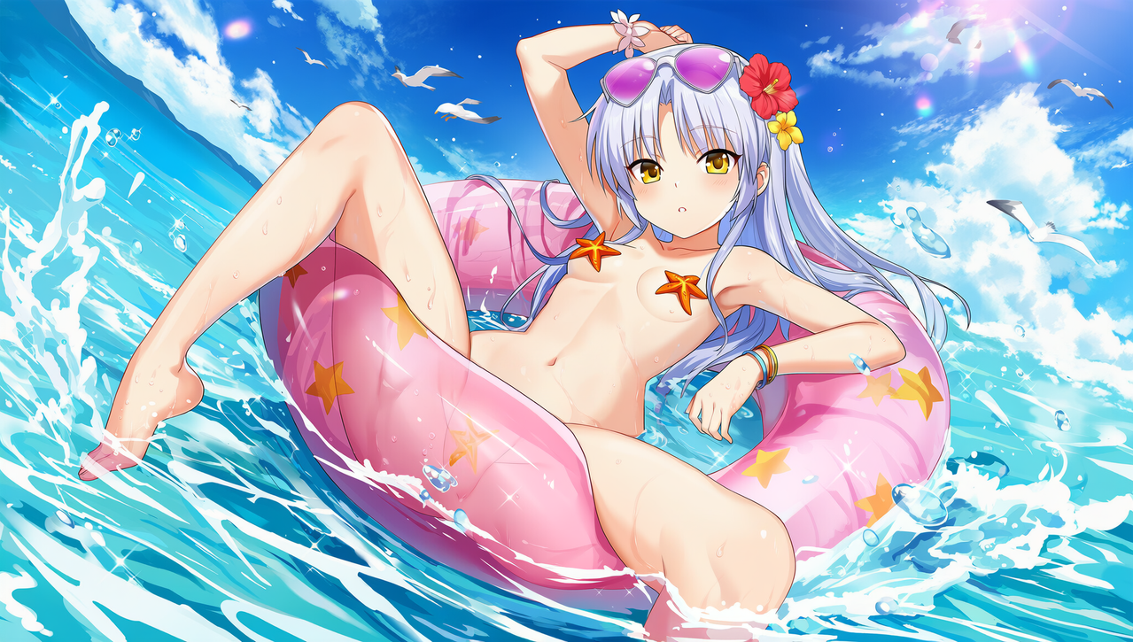 1girl breasts looking at viewer outdoors eyewear on head swim ring nude s s 2906828824