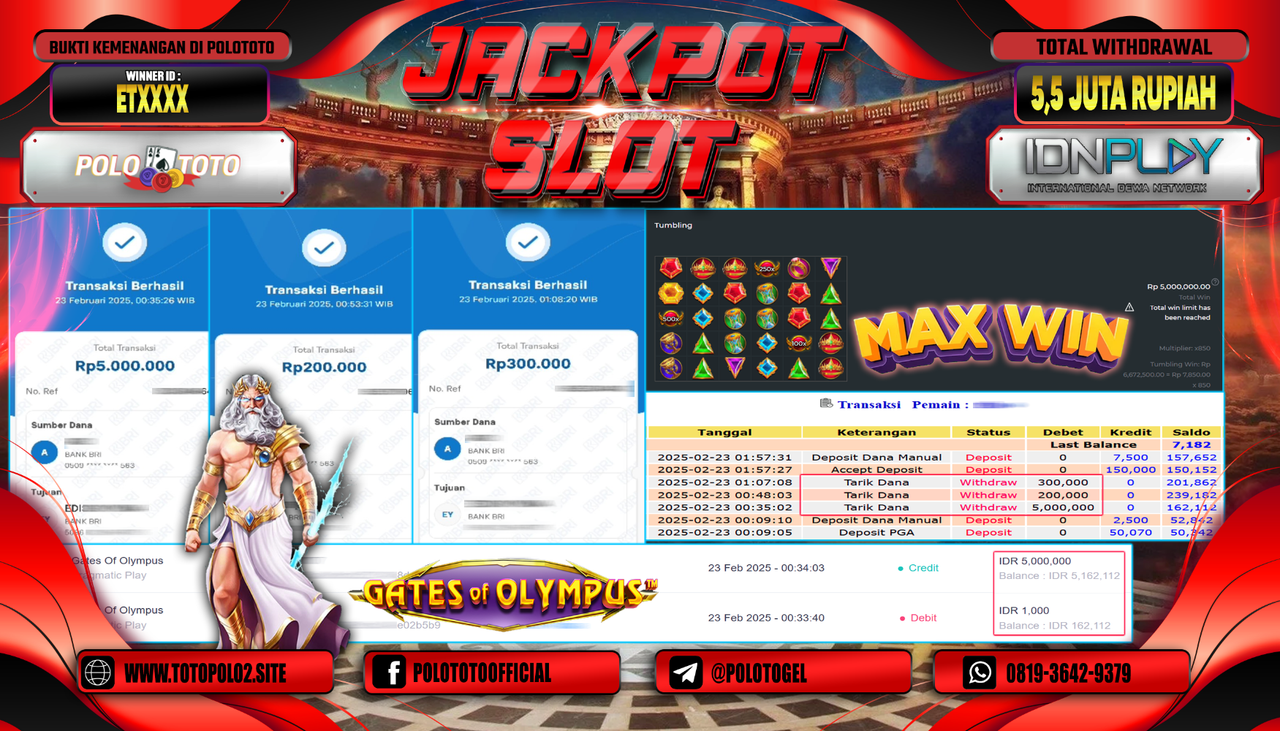 POLOTOTO JACKPOT SLOT GATES OF OLYMPUS  Rp.5.500.000,- LUNAS