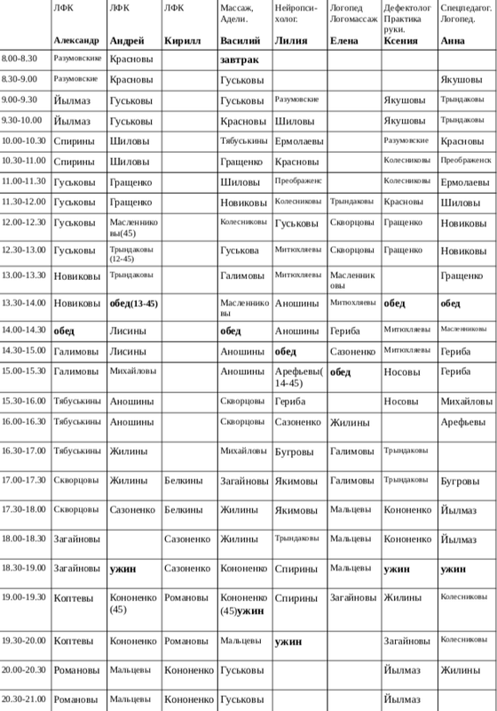 расписание