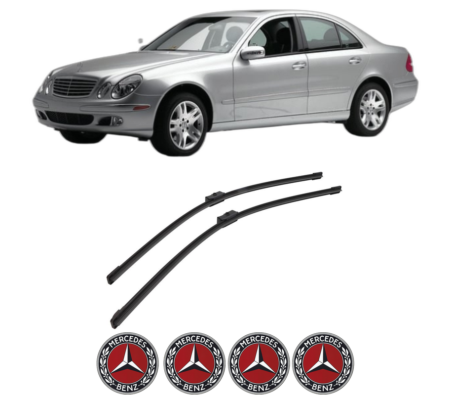 Set stergatoare auto MERCEDES-BENZ E-CLASS Platform/Chassis (VF211) din 2003-2009, pentru parbriz auto, 2 bucati, Bosch Aerotwin, din cauciuc siliconat rezistent, 4 Stickere Auto MERCEDES-BENZ