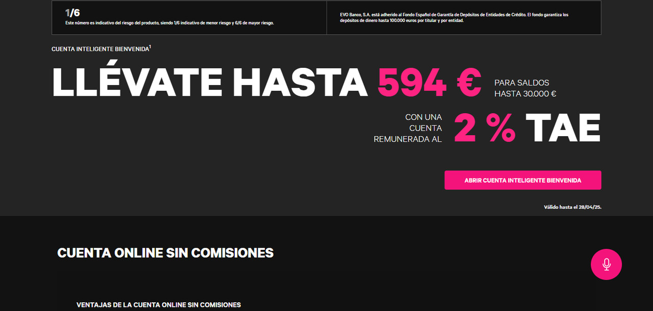 Cuenta Online sin comisiones - 2,85 % TAE
