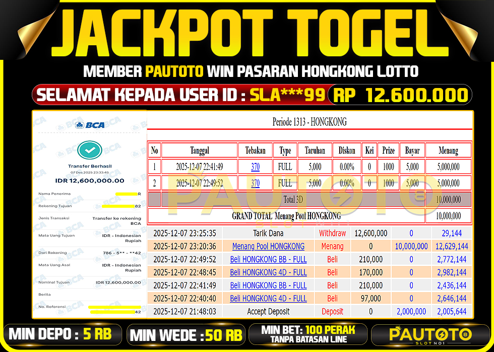 BUKTI JACKPOT LUNAS PAUTOTO