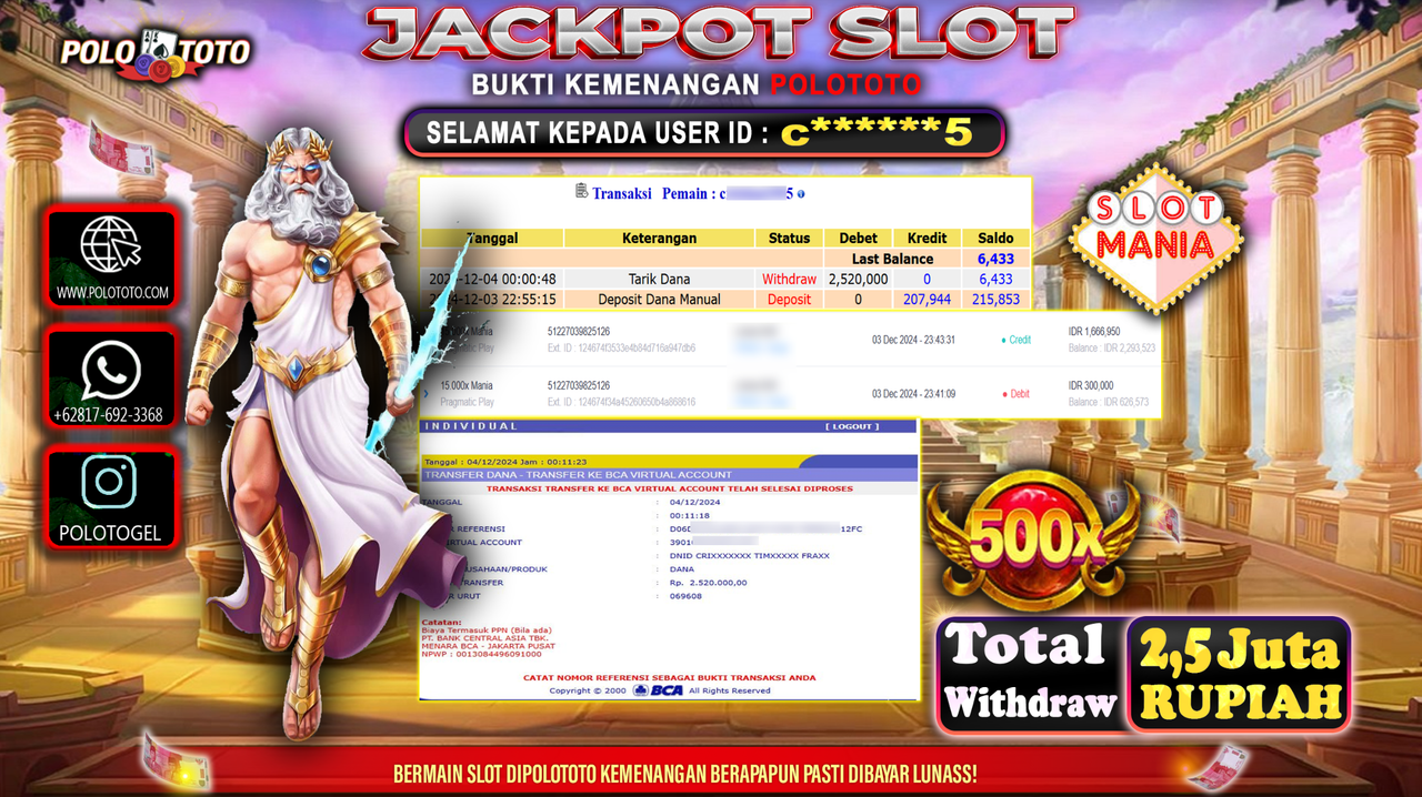 POLOTOTO JACKPOT SLOT GATES OF OLYMPUS Rp.2,520.000,-