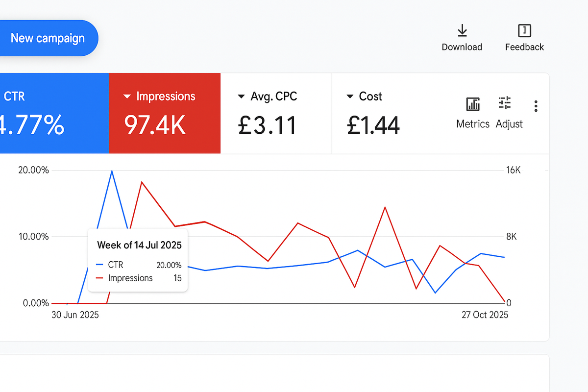 Screenshot of a successful Google Ads performance marketing campaign.