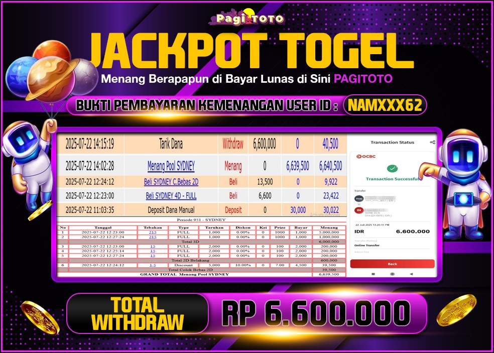 HAPPY JACKPOT MEMBER PAGITOTO TOGEL SYDNEY LOTTO  Rp 6.600.000-, - LUNAS