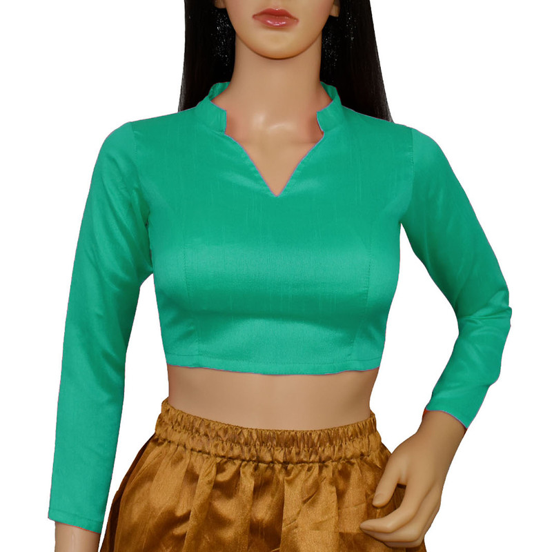 Women's Designer Sari Blouse Dupion Silk Collor Neck Long Sleeve Crop Top Choli - Picture 57 of 82