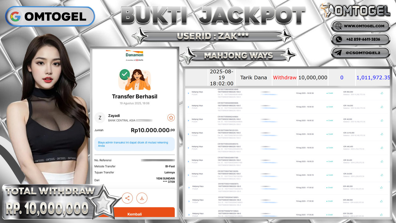 OMTOGEL JACKPOT PGSOFT MAHJONG WAYS 10 JUTA DI BAYAR LUNAS ,-