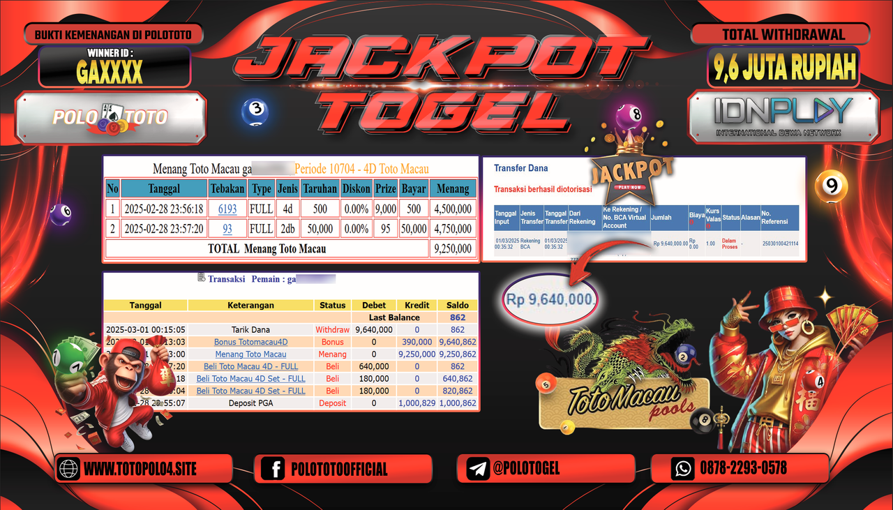 POLOTOTO JACKPOT TOGEL PASARAN HONGKONG Rp.9.640.000,-