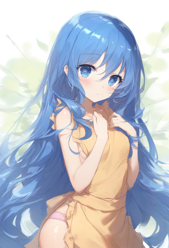 1girl, yoshino (date a live), nearly naked apron, underwear, blue hair, blue eye s-1572852362