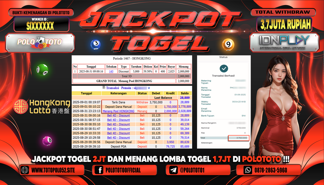 POLOTOTO JACKPOT TOGEL HONGKONG LOTTO Rp.3.750.000,-