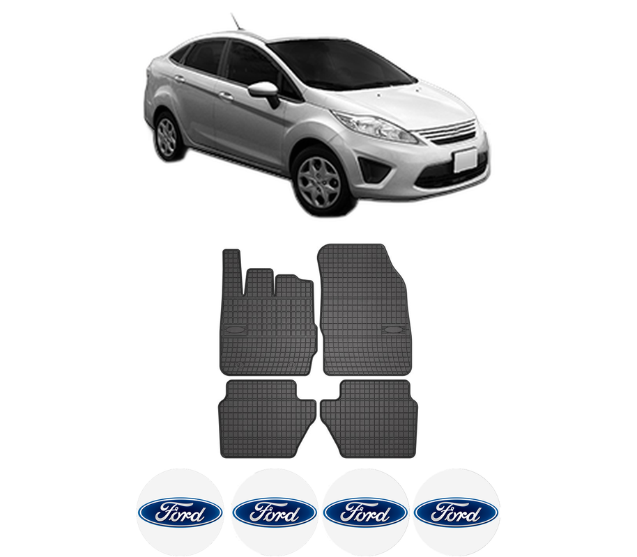 Set covorase presuri FORD FIESTA Saloon din 2002-2017, auto, din cauciuc thermoplastic, 4 Stickere auto cu FORD