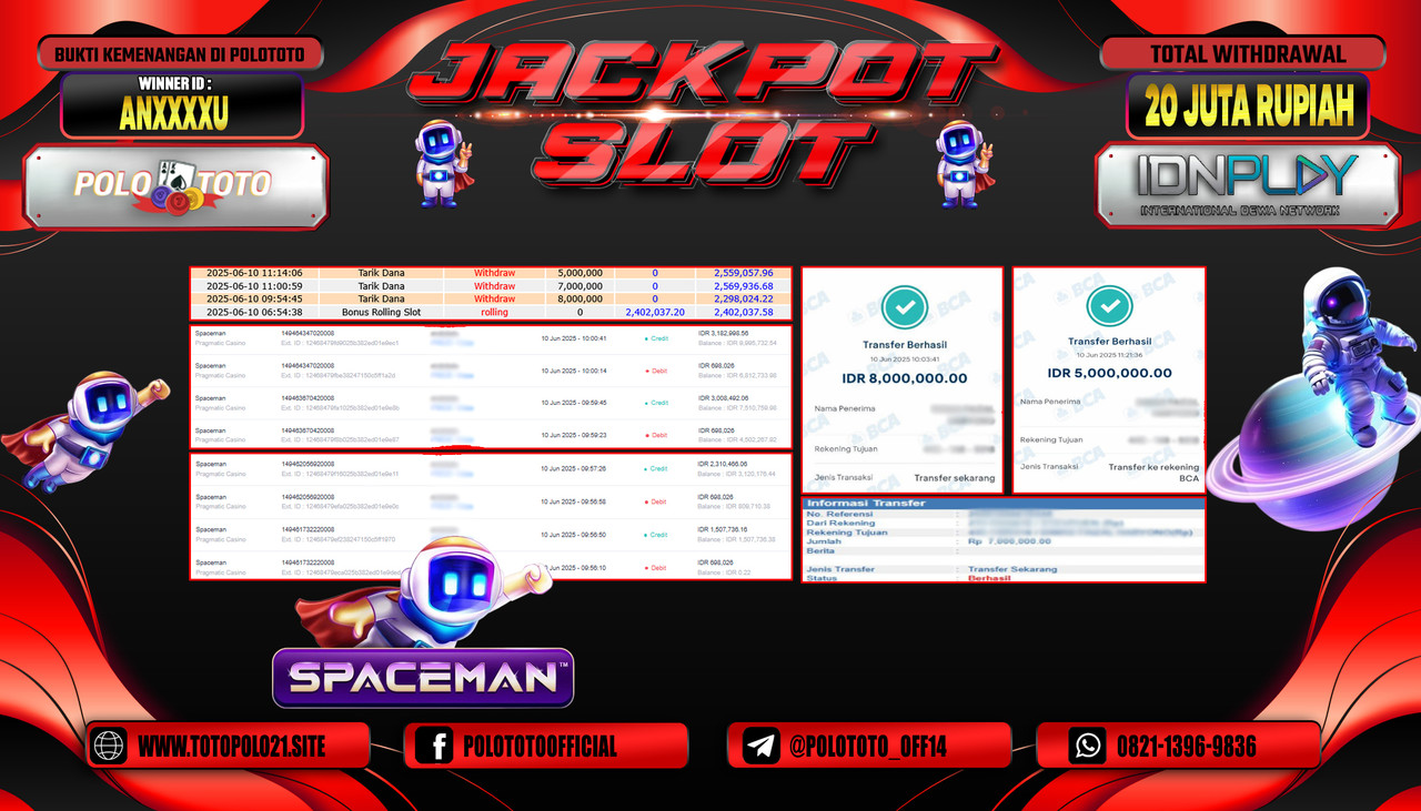 POLOTOTO JACKPOT SLOT SPACEMAN Rp.20.000.000,- LUNAS