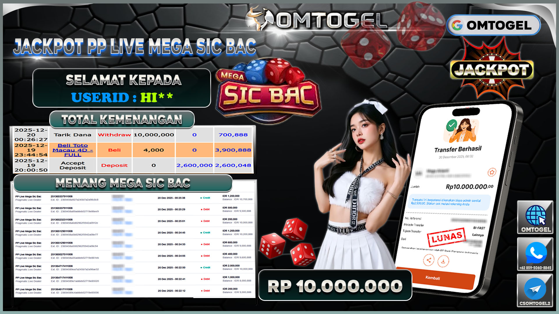 OMTOGEL JACKPOT PRAGMATIC LIVE DEALER PP LIVE MEGA SIC BAC ,10 JUTA DI BAYAR LUNAS ,-