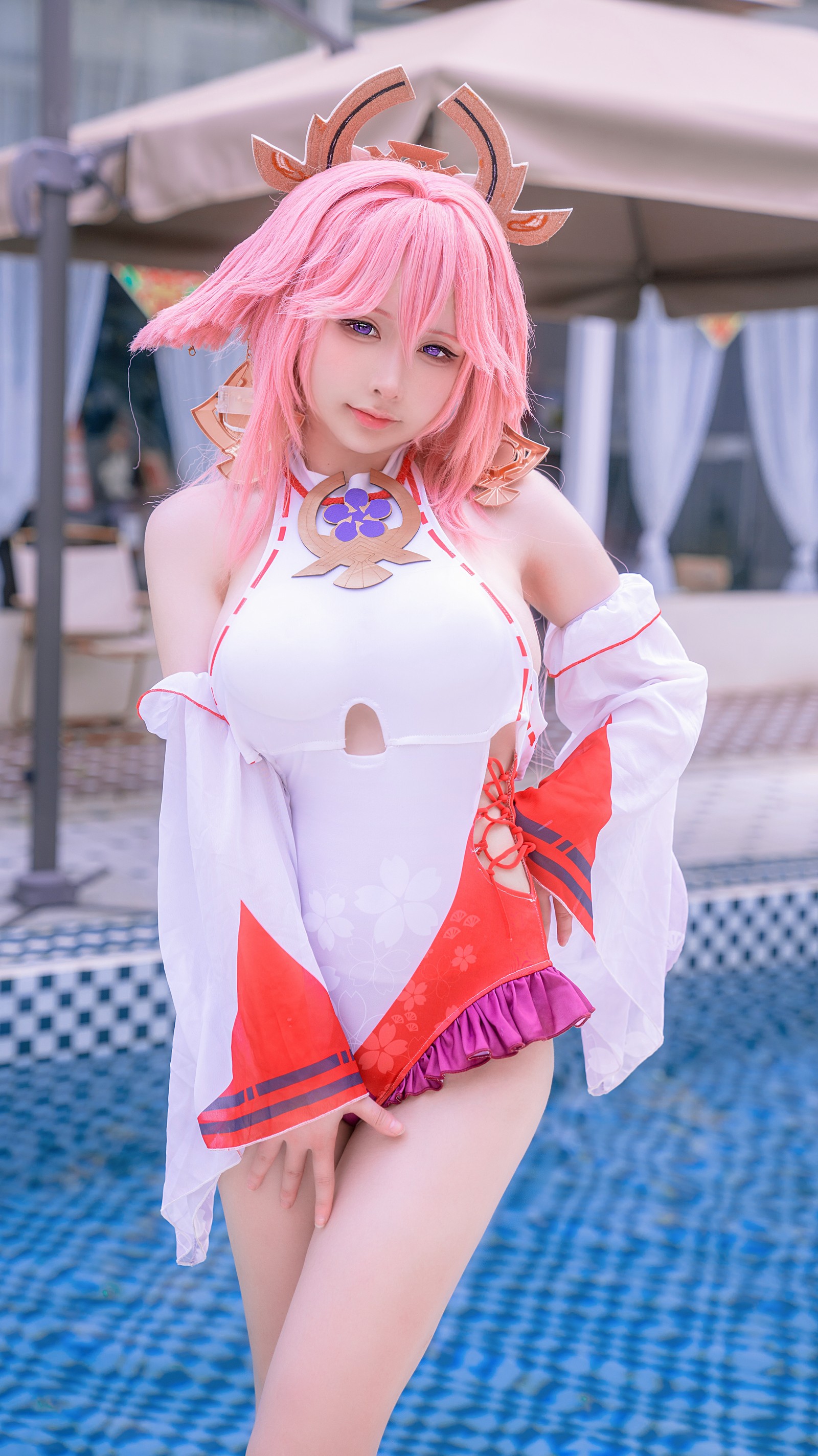 樱梨梨 八重神子 泳装 Cosplay 写真合集｜原神角色高清图集（29P｜429MB）插图2