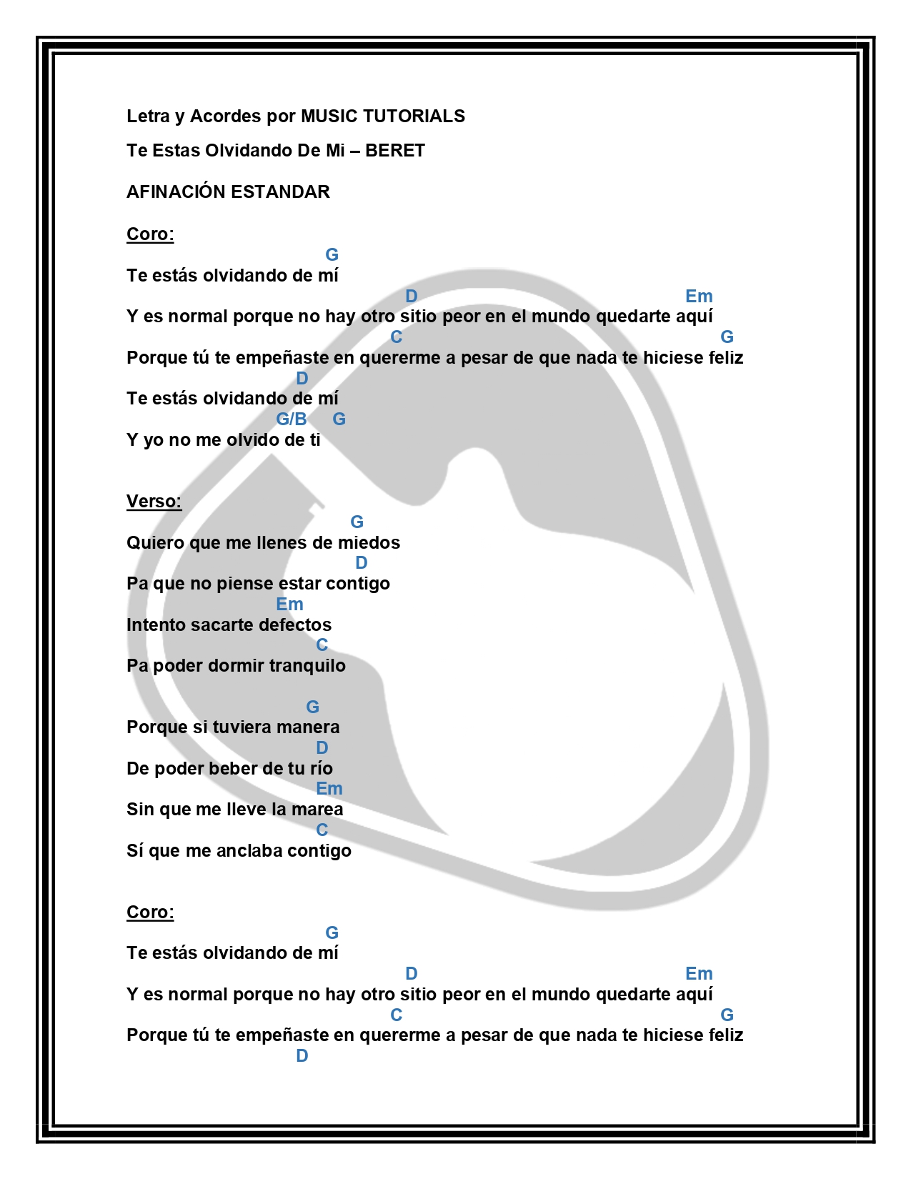 Te Estas Olvidando De Mi BERET Letra y Acordes by MUSICTUTORIALS page 0001  — Postimages