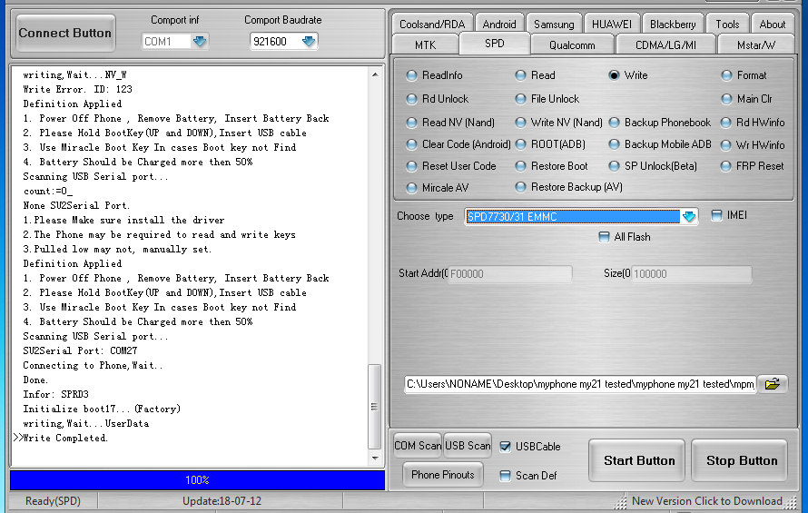 Myphone My21 Write 100% Done via Miracle Box