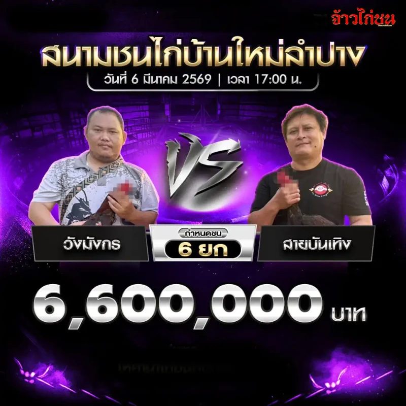 วังมังกร vs สายบันเทิง โปรแกรมไก่ชน บ้านใหม่ลำปาง 6600000