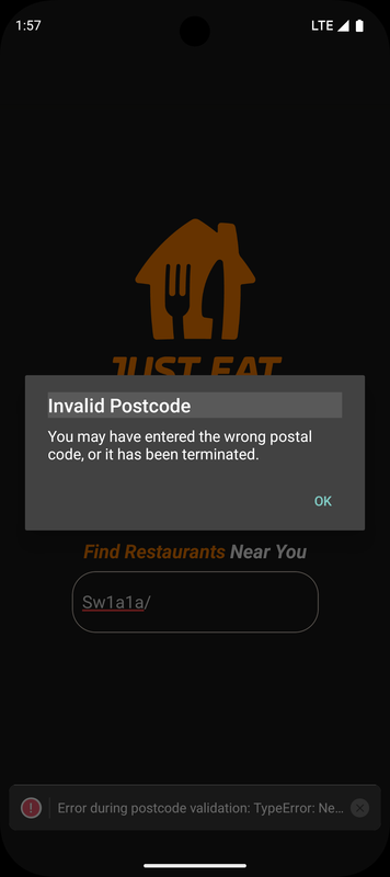 MainPage, Invalid Postcode alt text