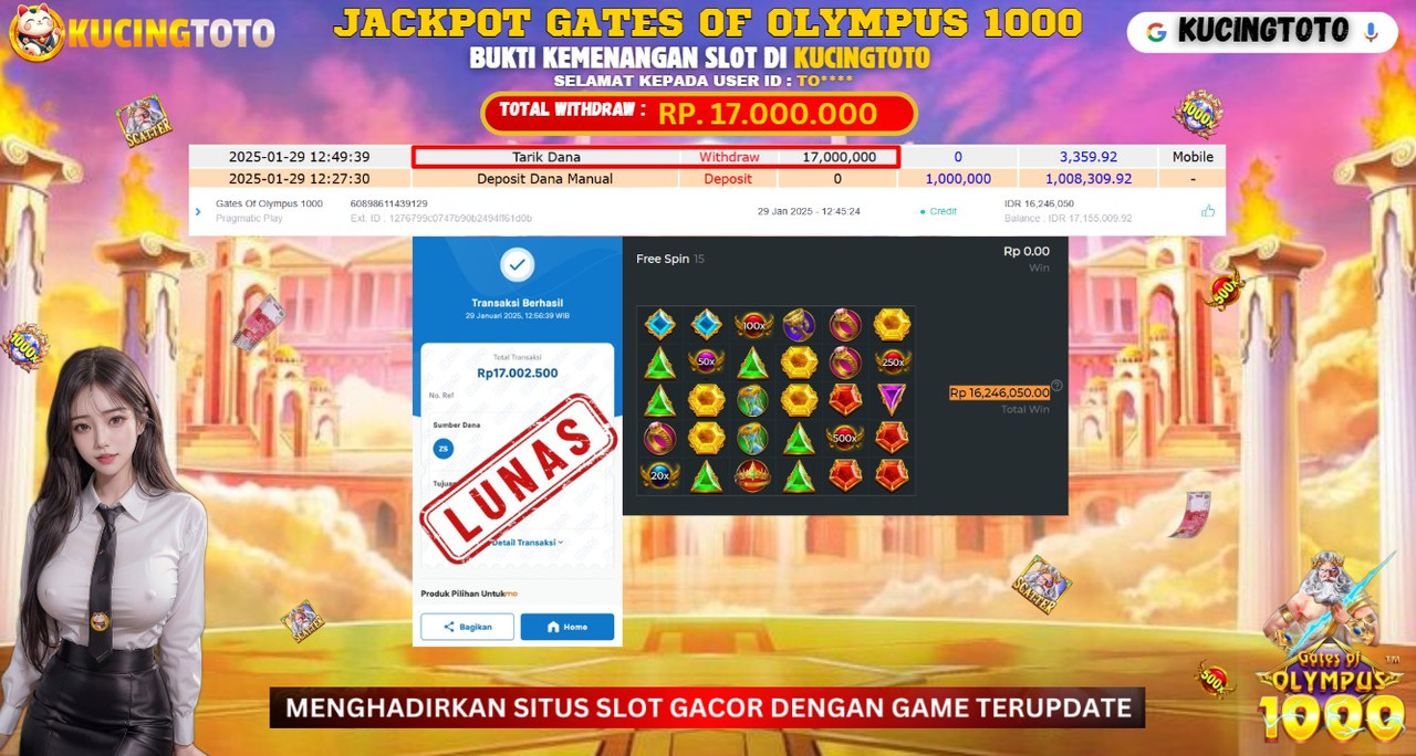KUCINGTOTO JACKPOT SLOT GATES OF OLYMPUS 1000 RP.17.000.000.,- LUNAS