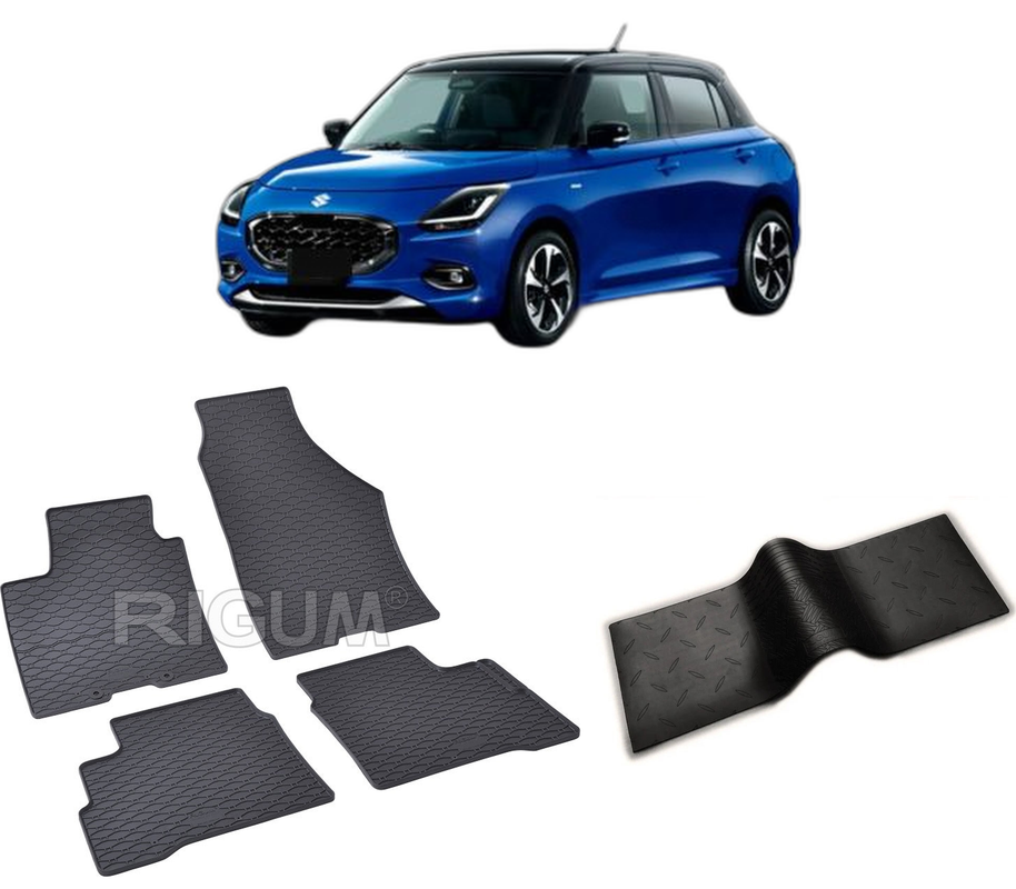 Set covorase auto SUZUKI SWIFT MHEV din 04.2024-PREZENT, cu covoras tunel median, CAROSERIE HATCHBACK, Presuri cauciuc 100%, compatibil cu autoturismul SUZUKI SWIFT MHEV, Rigum