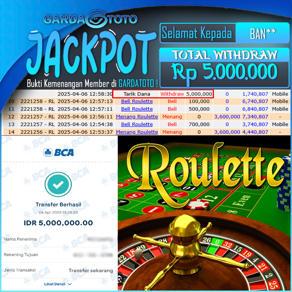 JACKPOT LIVE GAMES MAIN DI LIVE GAMES ROULETTE WD Rp 5.000.000,- DIBAYAR LUNAS GARDATOTO MANTAP !