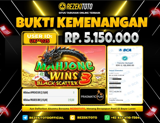 BUKTI KEMENANGAN 06 JULI 2025  MAHJONG WINS BLACK SCATTER 3 5 JUTA 