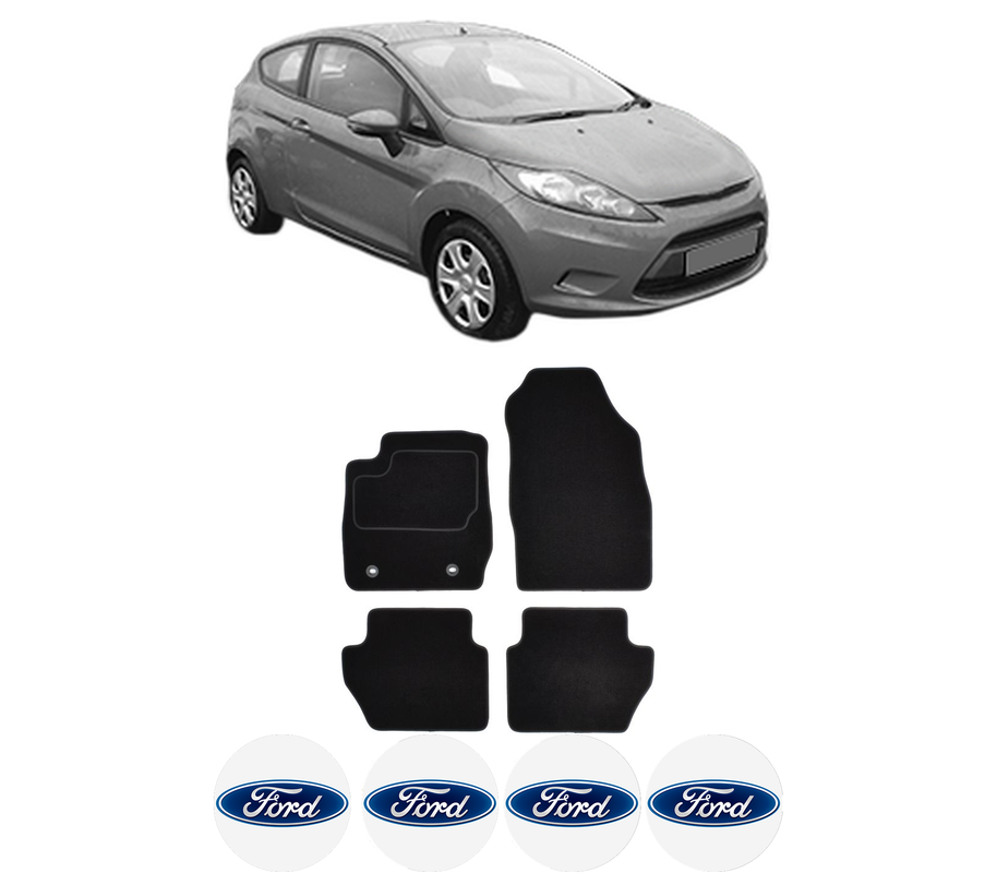 Set Covorase Presuri FORD FIESTA VI (CB1, CCN) din 2008-2018, Auto, Material Textil Mocheta, 4 Stickere auto cu FORD