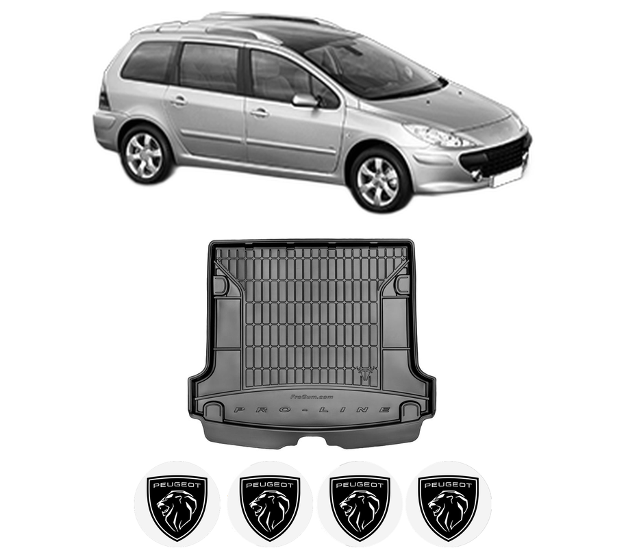 Tavita Portbagaj PEUGEOT 307 SW (3H) din 2002-2009, Protectie Portbagaj Auto, 4x Stickere auto cu PEUGEOT