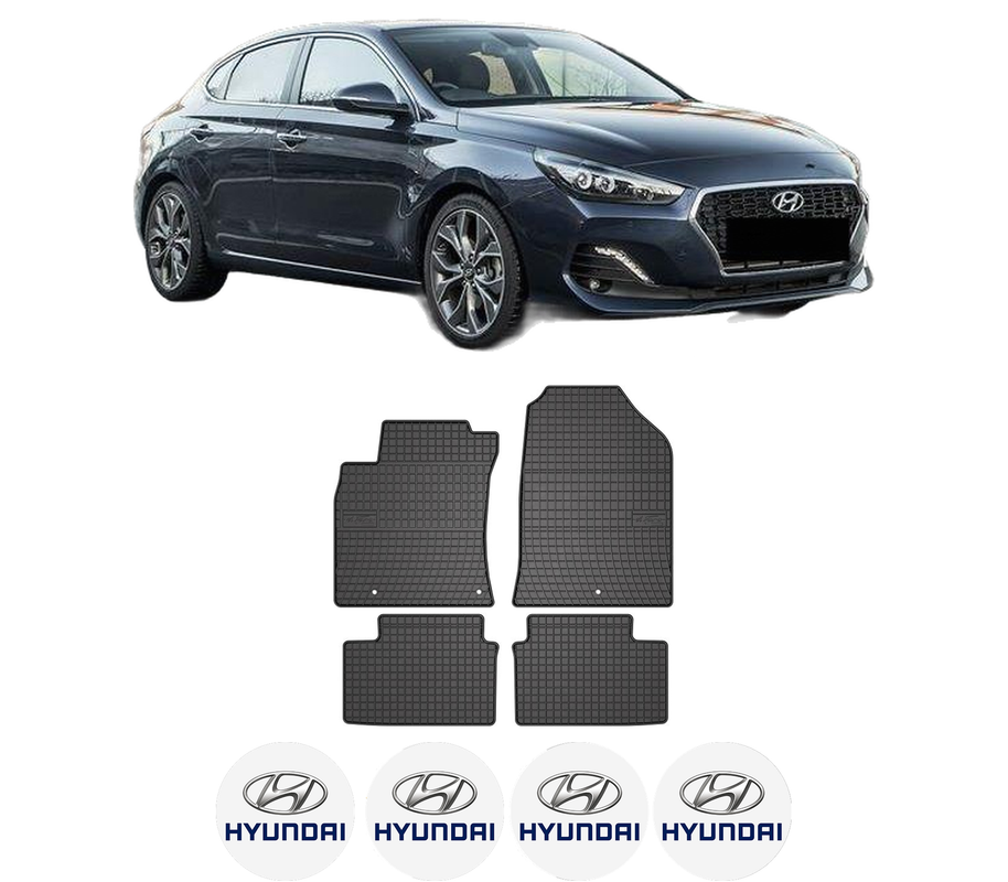 Set covorase presuri HYUNDAI i30 FASTBACK (PDE, PDEN) din 2017-2022, auto, din cauciuc thermoplastic, 4 Stickere auto cu HYUNDAI