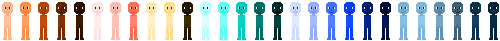 no arms, mostly blue skin tones, small