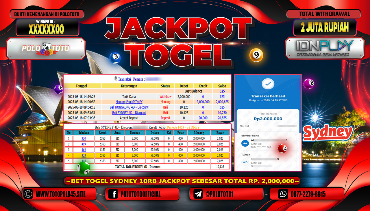 POLOTOTO JACKPOT TOGEL POOL SYDNEY Rp.2.000.000,- LUNAS