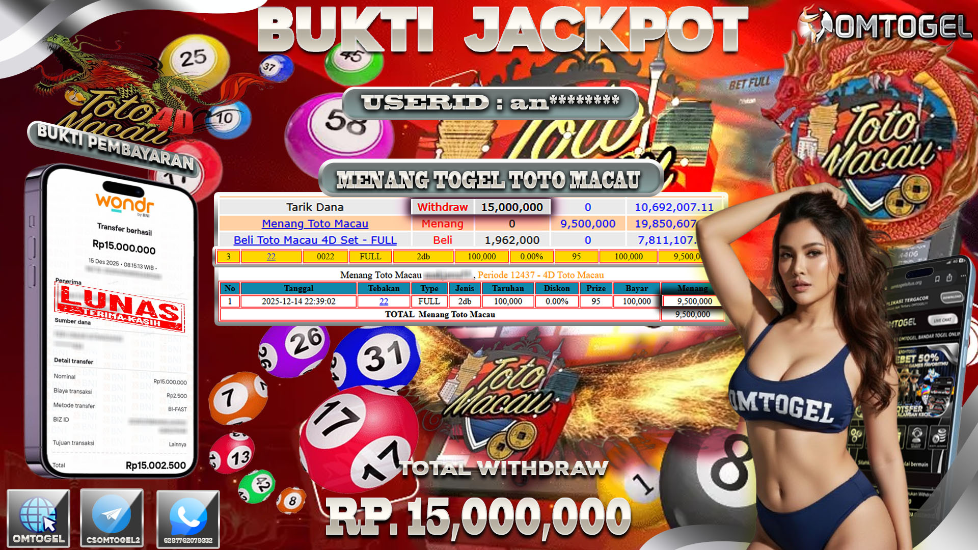 OMTOGEL JACKPOT TOGEL HONGKONG LOTTO WIN 2D ,15 JUTA DI BAYAR LUNAS ,-
