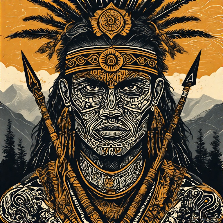 A-tribal-warrior-in-woodcut-st-22