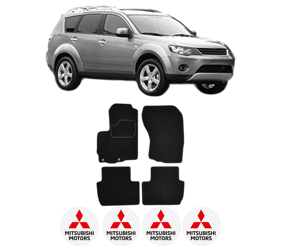 Set Covorase Presuri MITSUBISHI OUTLANDER II (CW_W) din 2006-2012, Auto, Material Textil Mocheta, 4 Stickere auto cu MITSUBISHI