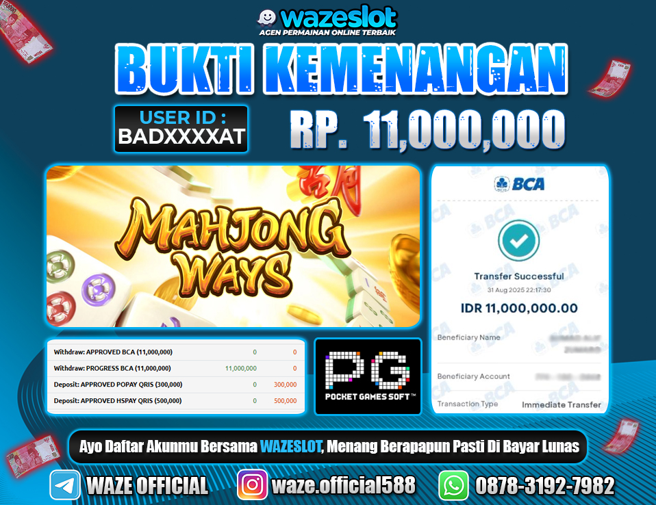 BUKTI KEMENANGAN 01 SEPTEMBER 2025 GAME MAHJONG WAYS ( PG SOFT ) 