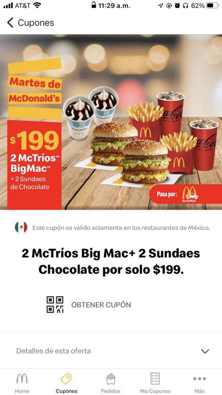 McDonald’s : 2 mctrios big Mac y 2 sundae 
