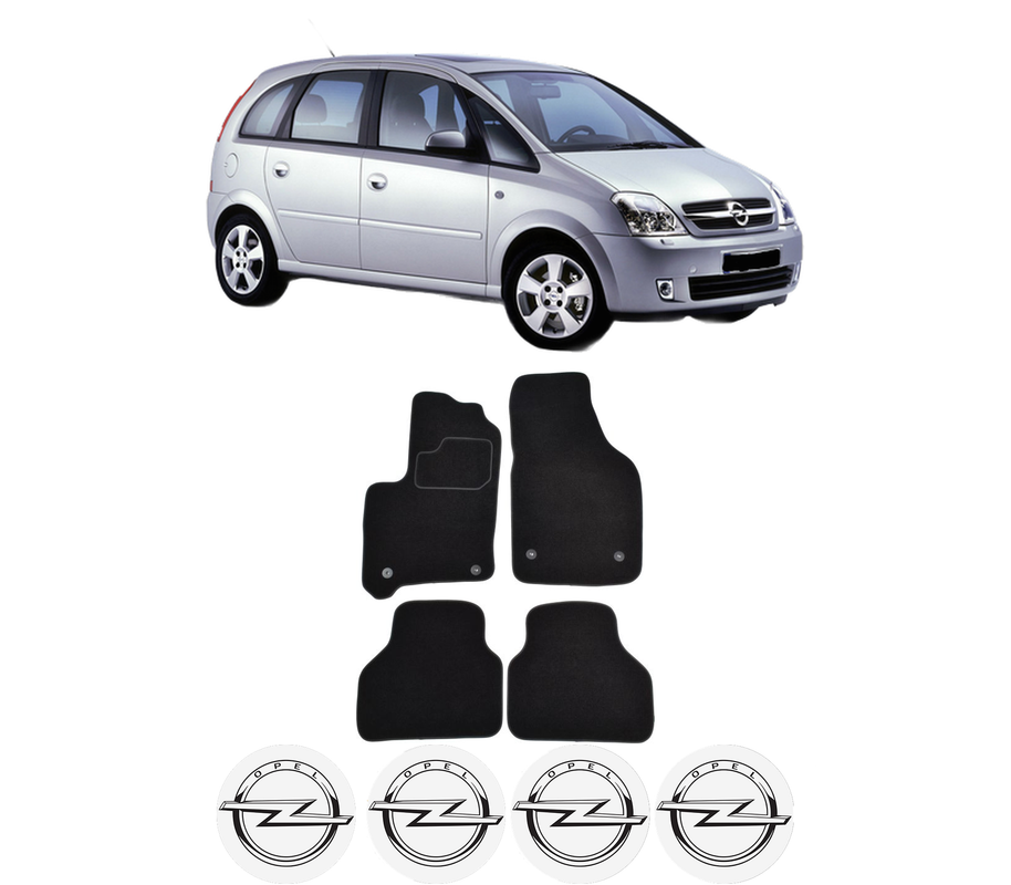 Set Covorase Presuri OPEL MERIVA A MPV (X03) din 2003-2010, Auto, Material Textil Mocheta, 4 Stickere auto cu OPEL