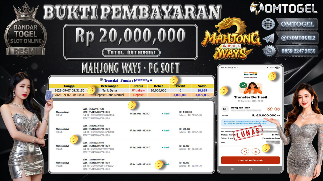 OMTOGEL JACKPOT PG SOFT MAHJONG WAYS Rp.20,000,000,- DIBAYAR LUNAS