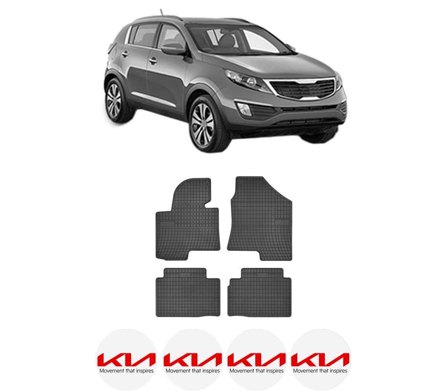Set covorase presuri KIA SPORTAGE III | SL din 2010-2015, auto, din cauciuc thermoplastic, 4 Stickere auto cu KIA