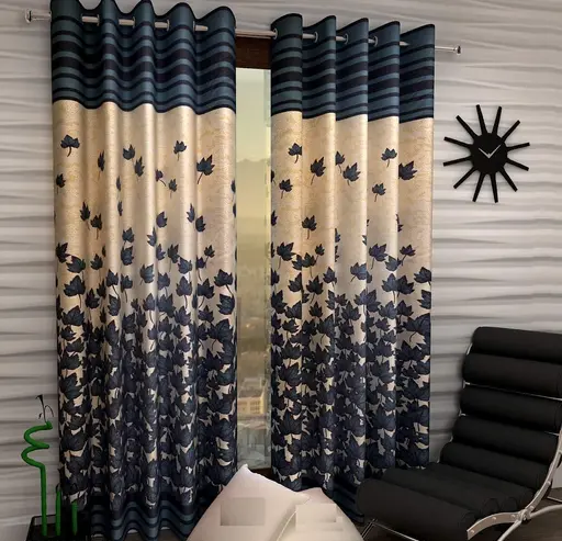 Bright Grey Leaf Pannel 2 Piece Mapple Eyelet Polyester door Curtains (Pack of 2) || Grey (R704)