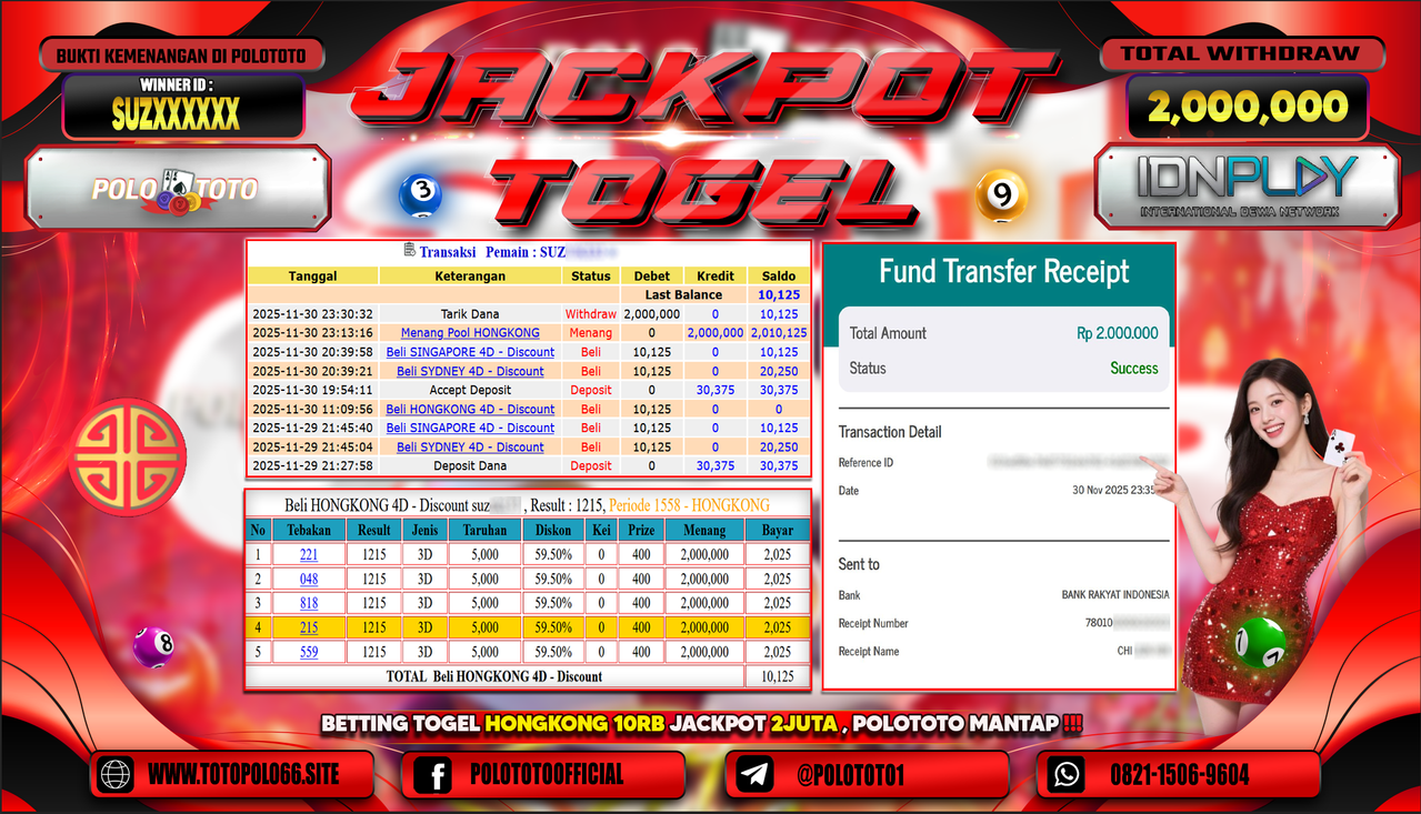 POLOTOTO JACKPOT TOGEL MENANG HONGKONG LOTTO Rp.2.000.000,- LUNAS